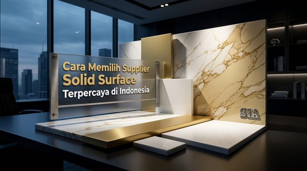 Fasilitas workshop dan stok lembaran di gudang supplier solid surface terpercaya