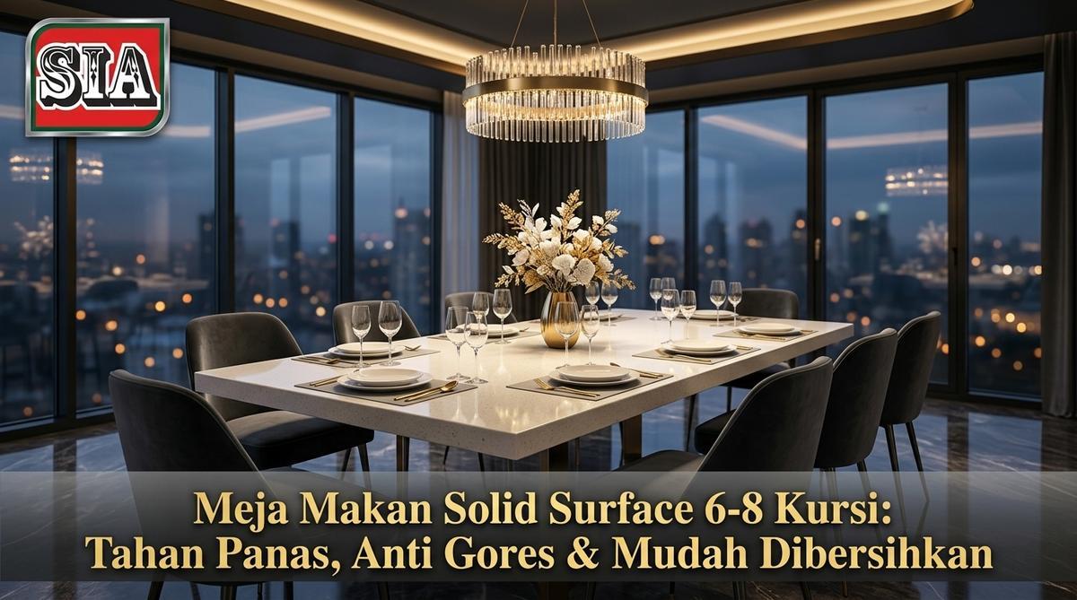 Meja Makan Solid Surface 6-8 Kursi: Tahan Panas, Anti Gores & Mudah Dibersihkan
