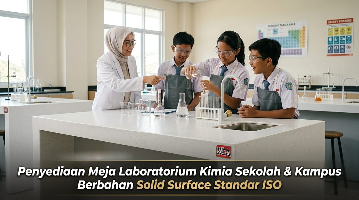 Penyediaan Meja Laboratorium Kimia Sekolah & Kampus Berbahan Solid Surface Standar ISO